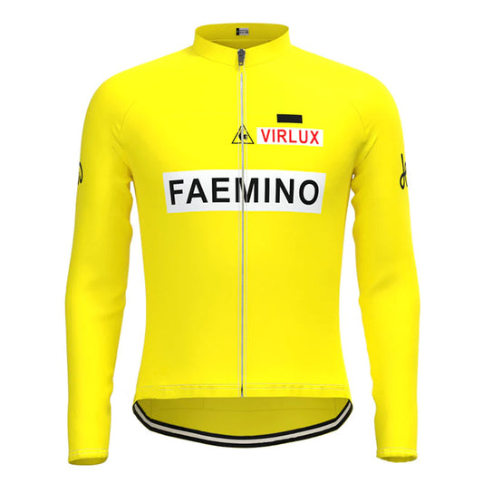 FAEMINO Yellow Vintage Long Sleeve Cycling Jersey Top