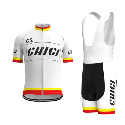 Ghigi White Vintage Short Sleeve Cycling Jersey Matching Set