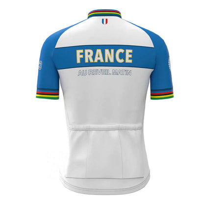 France Blue Vintage Short Sleeve Cycling Jersey Top