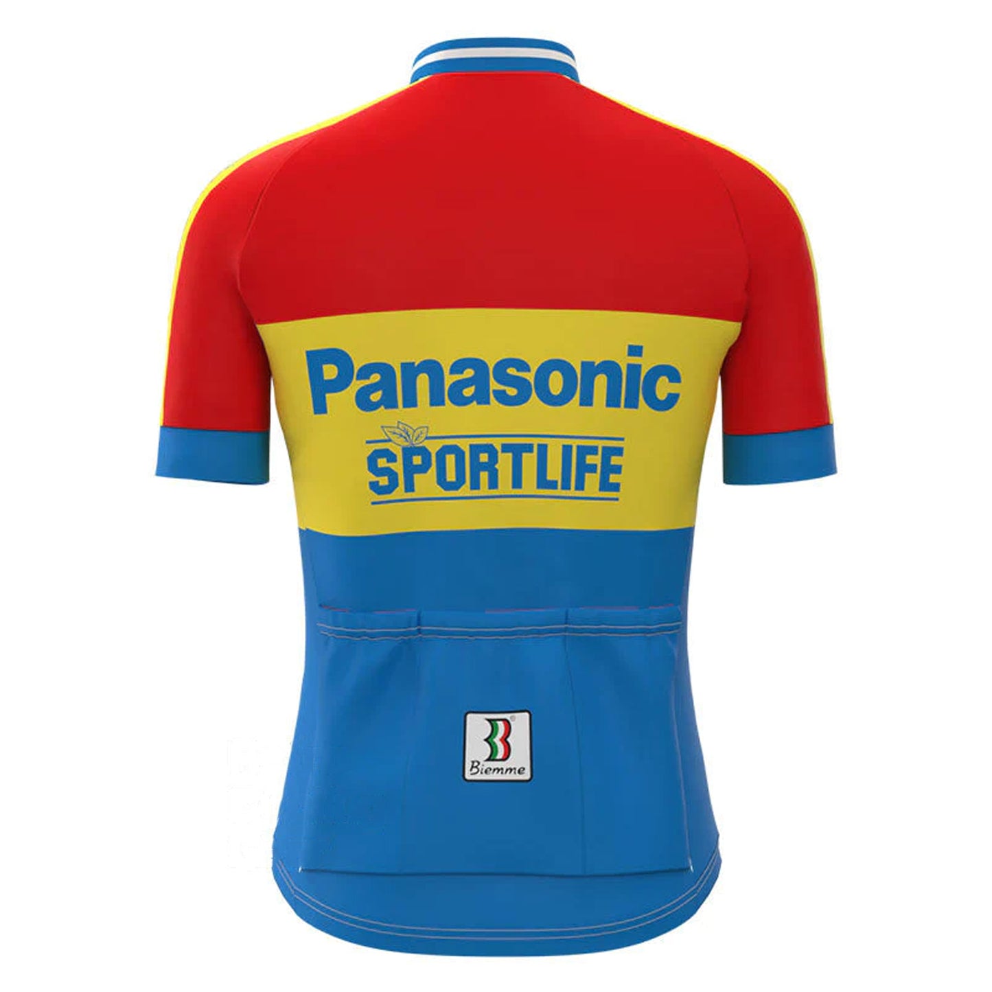 Panasonic Red Yellow Blue Vintage Short Sleeve Cycling Jersey Top