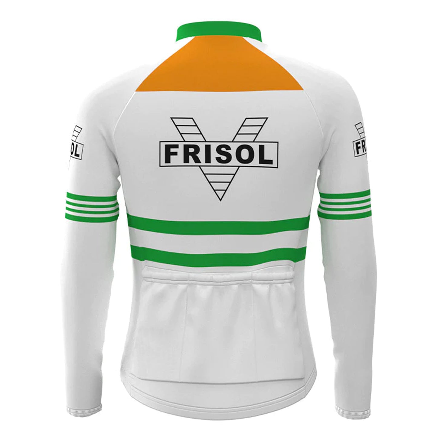 Frisol Green White Long Sleeve Vintage Cycling Jersey Top