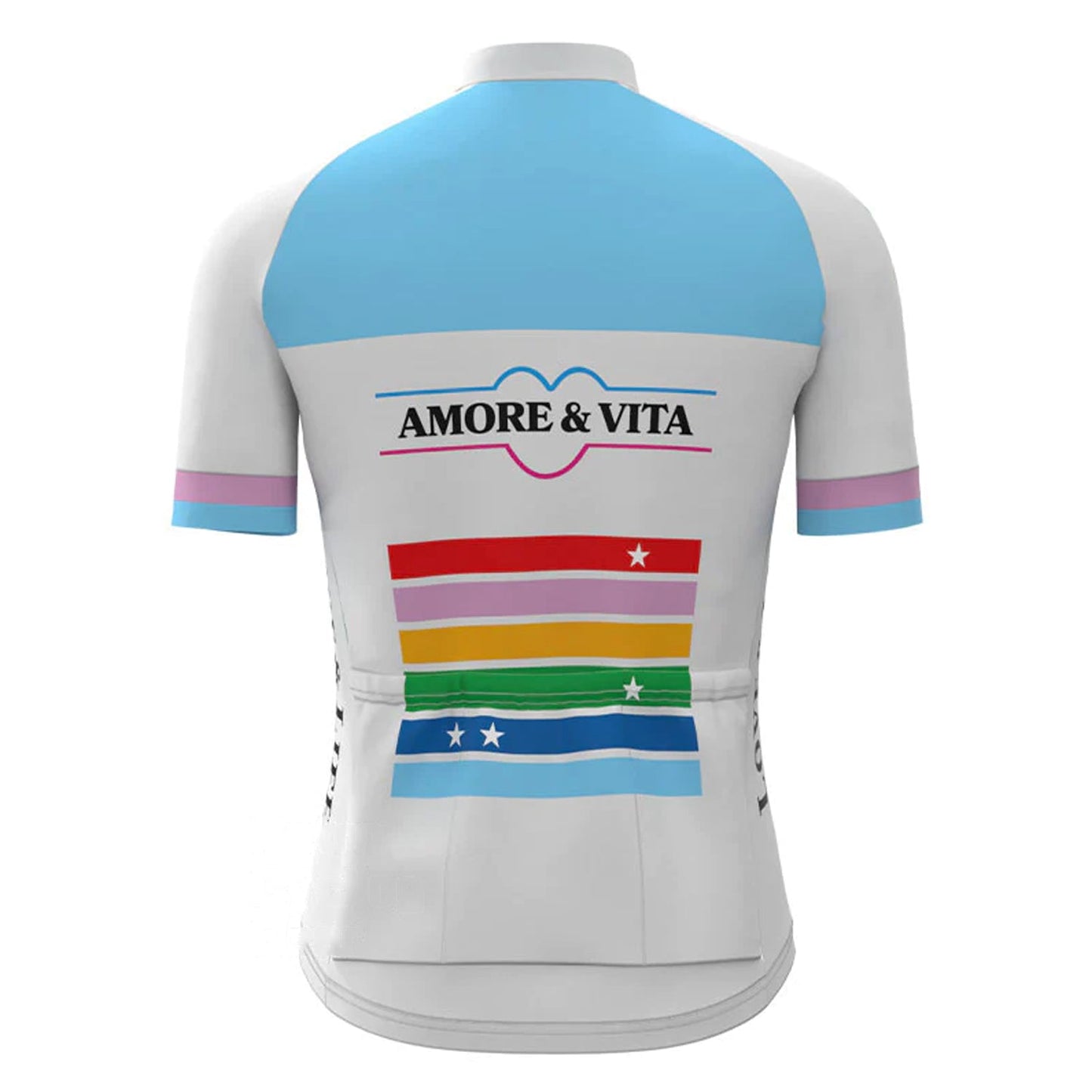 Amore & Vita Blue White Vintage Short Sleeve Cycling Jersey Matching Set