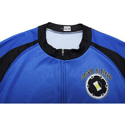 Beer Gearwheel Blue Short Sleeve Cycling Jersey