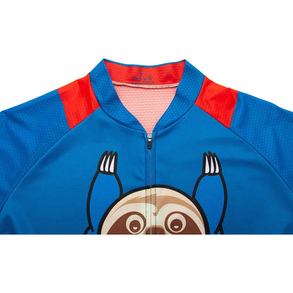 Super Sloth Blue Funny Short Sleeve Cycling Jersey