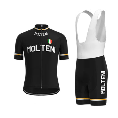 MOLTENI Black Vintage Short Sleeve Cycling Jersey Matching Set